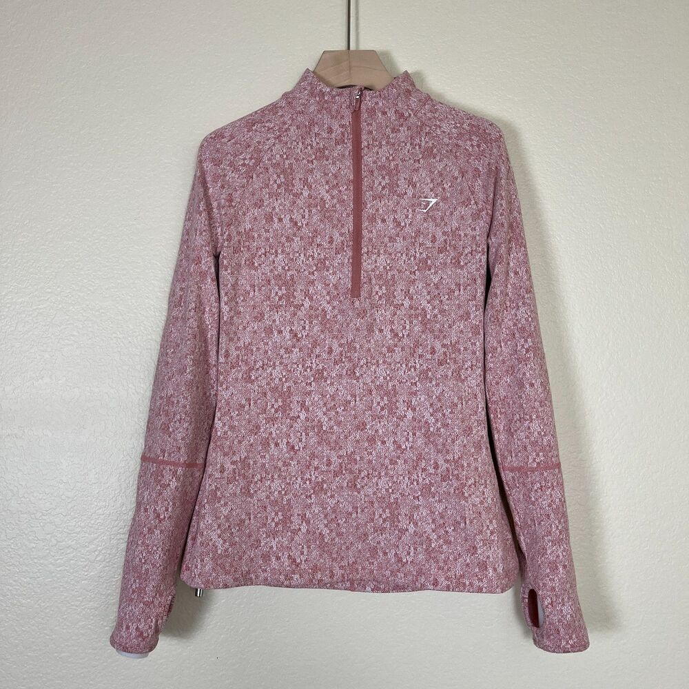 Gymshark Women's Size S Pink Fleur Texture 1/2 Zip Pullover Sweater Athletic Gym - Picture 8 of 16
